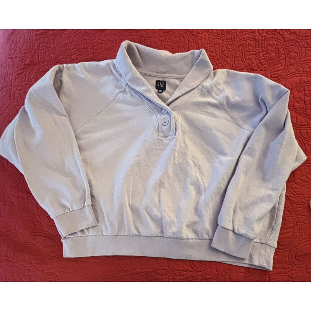 Gap Shawl Collar Cropped Fleece Sweatshirt Lavender XXL